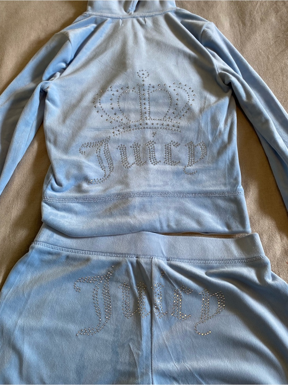 NWT Juicy Couture Powder Blue Velour Rhinestone Crown Tracksuit Set XS